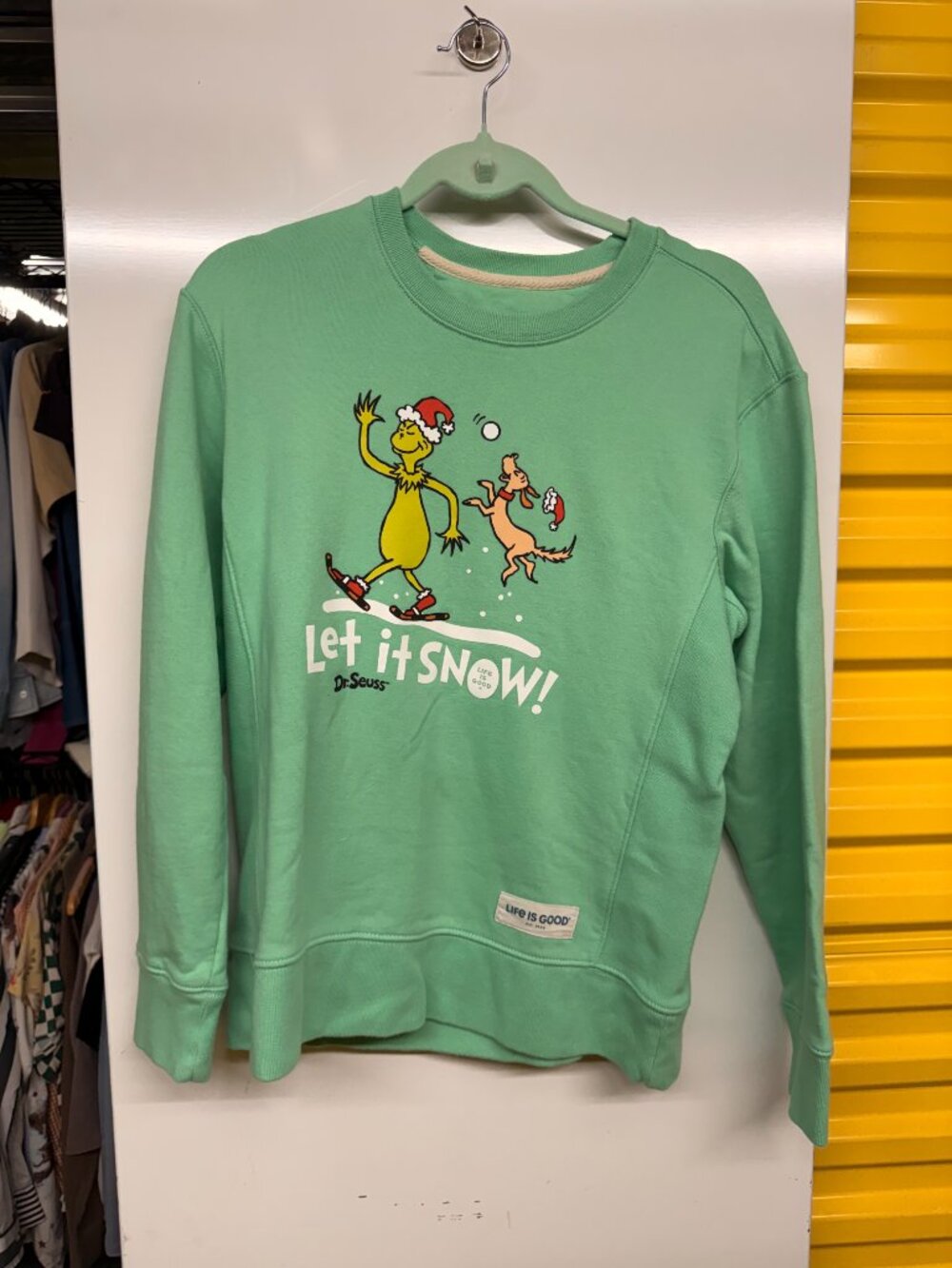 Life Is Good x The Grinch Seafoam Green "Let It Snow" Holiday Fleece Sweatshirt